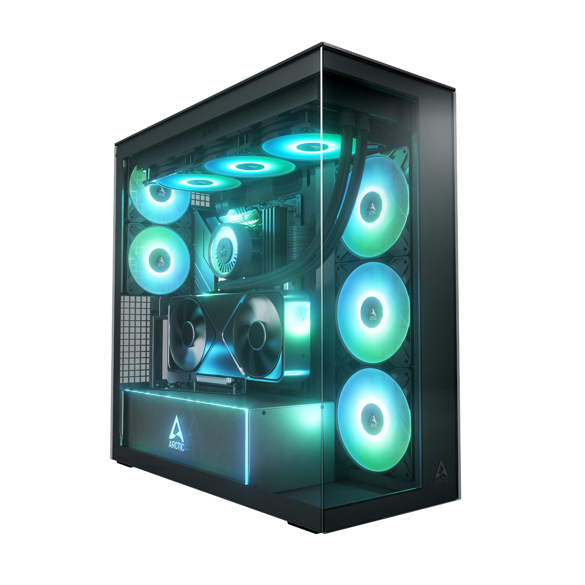Xtender_VG_black_Mirror_lit_g01 Arctic - Xtender VG Black (Mirror Glass) E-ATX PC Case - Image 1